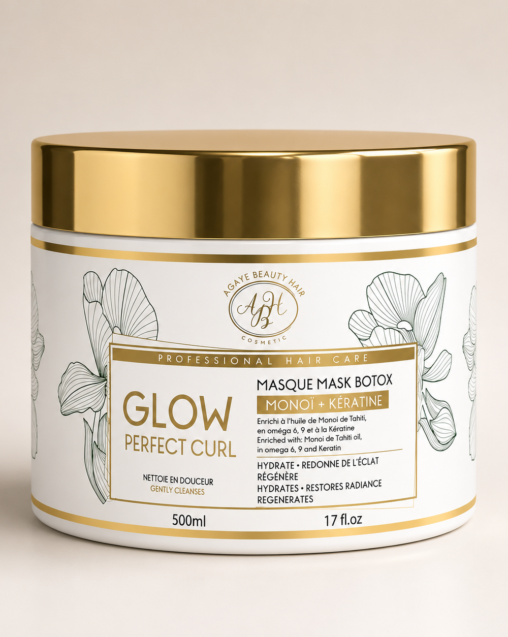 Masque hydratant glow perfect curl enrichi à l'huile de monoï et kératine 500 ML – Agathe Beauty Hair