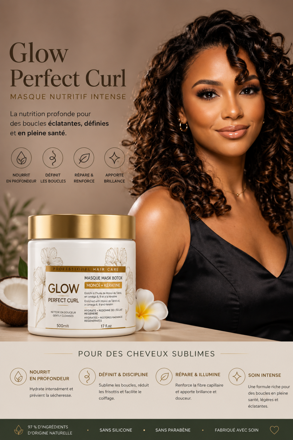 file_00000000f1dc81f4a1f40075409cc6bf Masque hydratant glow perfect curl enrichi à l'huile de monoï et kératine 500 ML – Agathe Beauty Hair, photo 4