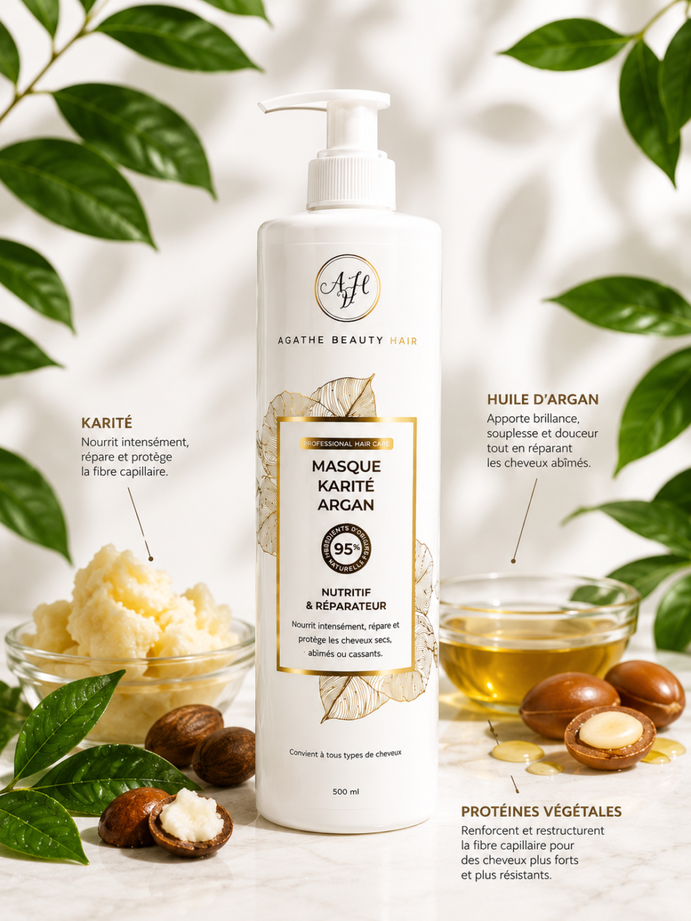 file_00000000eedc81f49504e66b7e4d1bcd Masque ultra nourrissant karité & argan 500 ml – Agathe Beauty Hair, photo 2