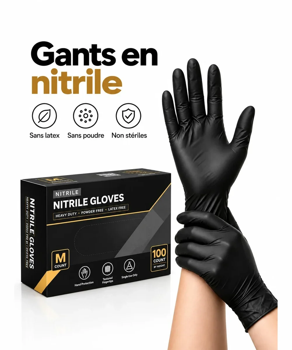 Gants en nitrile noirs, boîte de 100, taille M